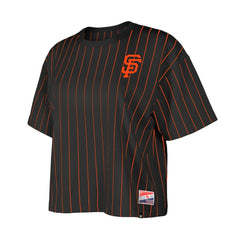 San Francisco Giants Women's Boxy Pinstripe T-Shirt Black