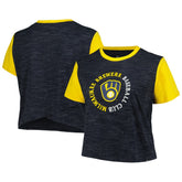 Milwaukee Brewers Women's Plus Size Crossover Back Cropped T-Shirt Navy