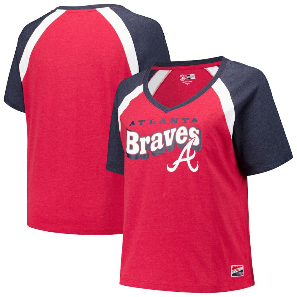 Atlanta Braves Women's Plus Size Raglan V-Neck T-Shirt Red