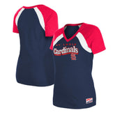 St. Louis Cardinals Women's Heathered Raglan V-Neck T-Shirt Navy