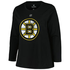 Boston Bruins Profile Women's Plus Size Distressed Printed Name & Number Long Sleeve T-Shirt - Black T-shirts