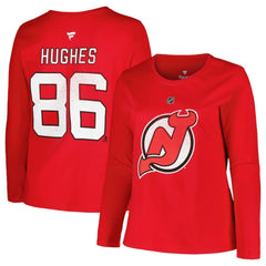New Jersey Devils Profile Women's Plus Size Distressed Printed Name & Number Long Sleeve T-Shirt - Red T-shirts