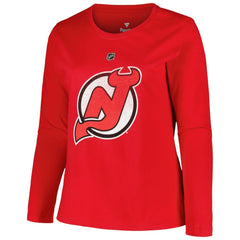 New Jersey Devils Profile Women's Plus Size Distressed Printed Name & Number Long Sleeve T-Shirt - Red T-shirts