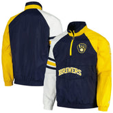 Milwaukee Brewers Starter Elite Raglan Half-Zip Jacket Navy/Gold