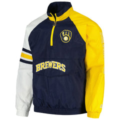 Milwaukee Brewers Starter Elite Raglan Half-Zip Jacket Navy/Gold