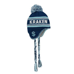 Seattle Kraken Youth Jacquard Tassel Knit Hat with Pom - Deep Sea Blue Hats