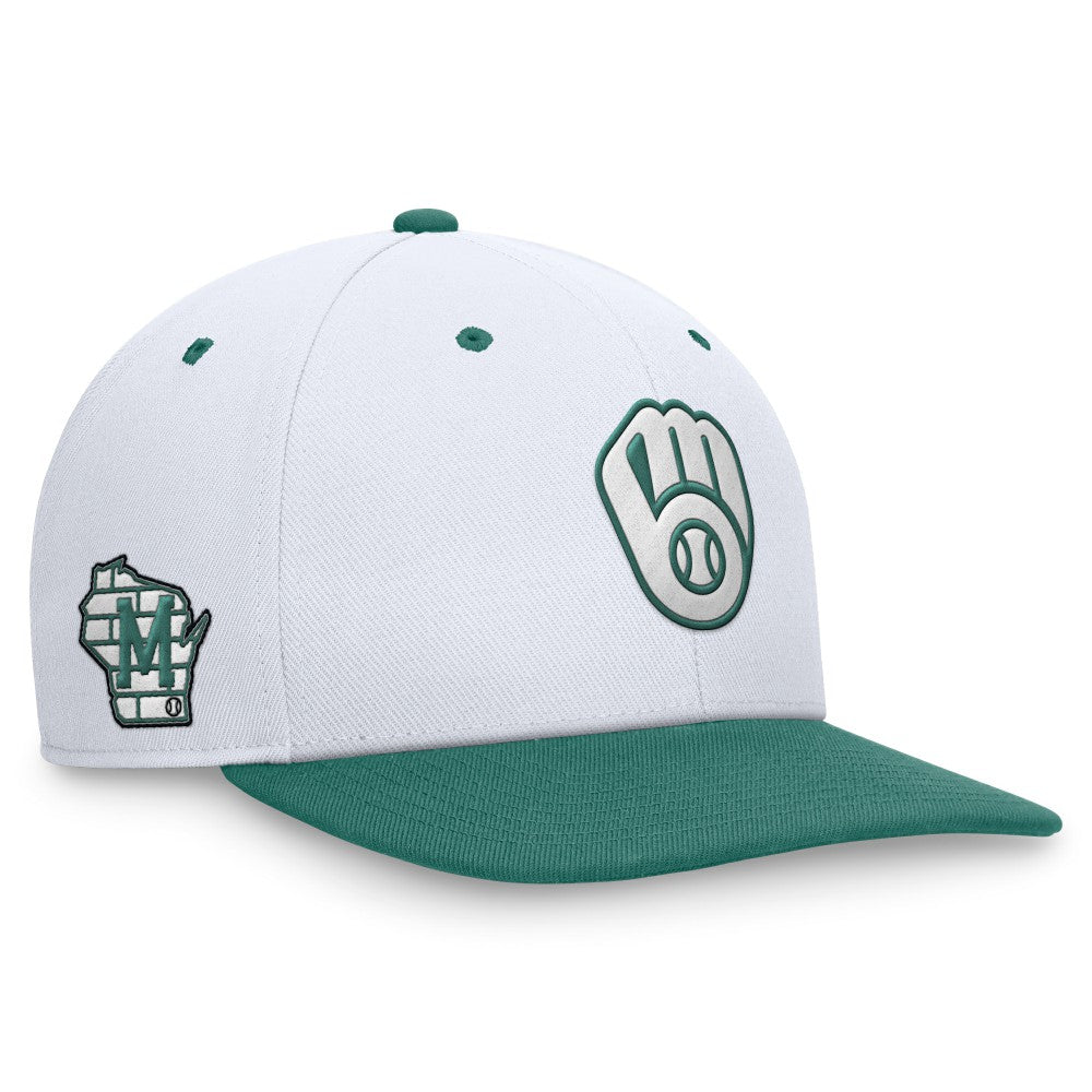 Milwaukee Brewers Bicoastal Two-Tone Pro Performance Snapback Hat White/Green