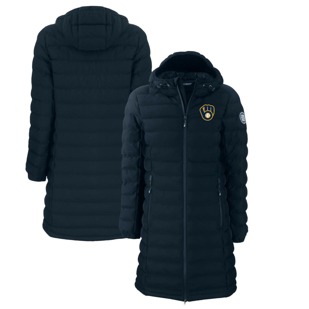 Milwaukee Brewers Cutter & Buck Women's Mission Ridge Repreve Eco Insulated Full-Zip Long Puffer Jacket Navy