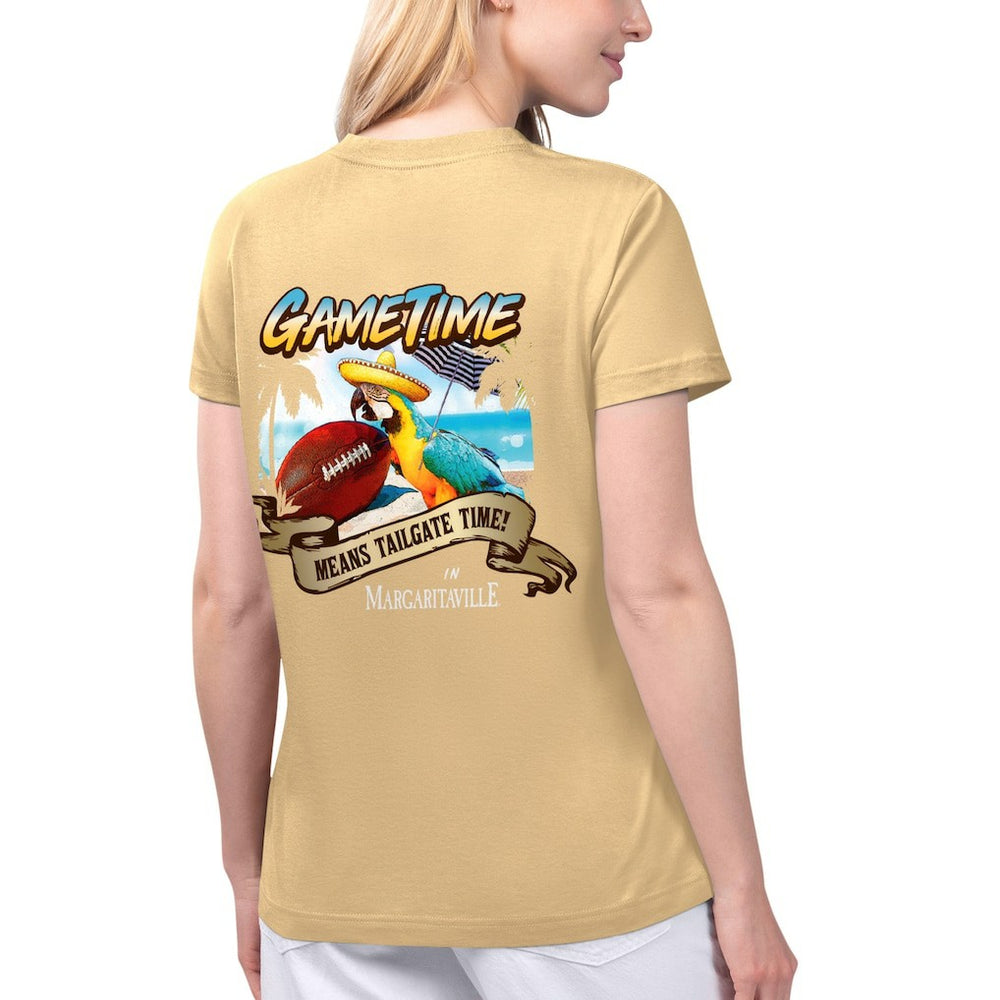 New Orleans Saints Margaritaville Women's Game Time V-Neck T-Shirt - Gold outlet