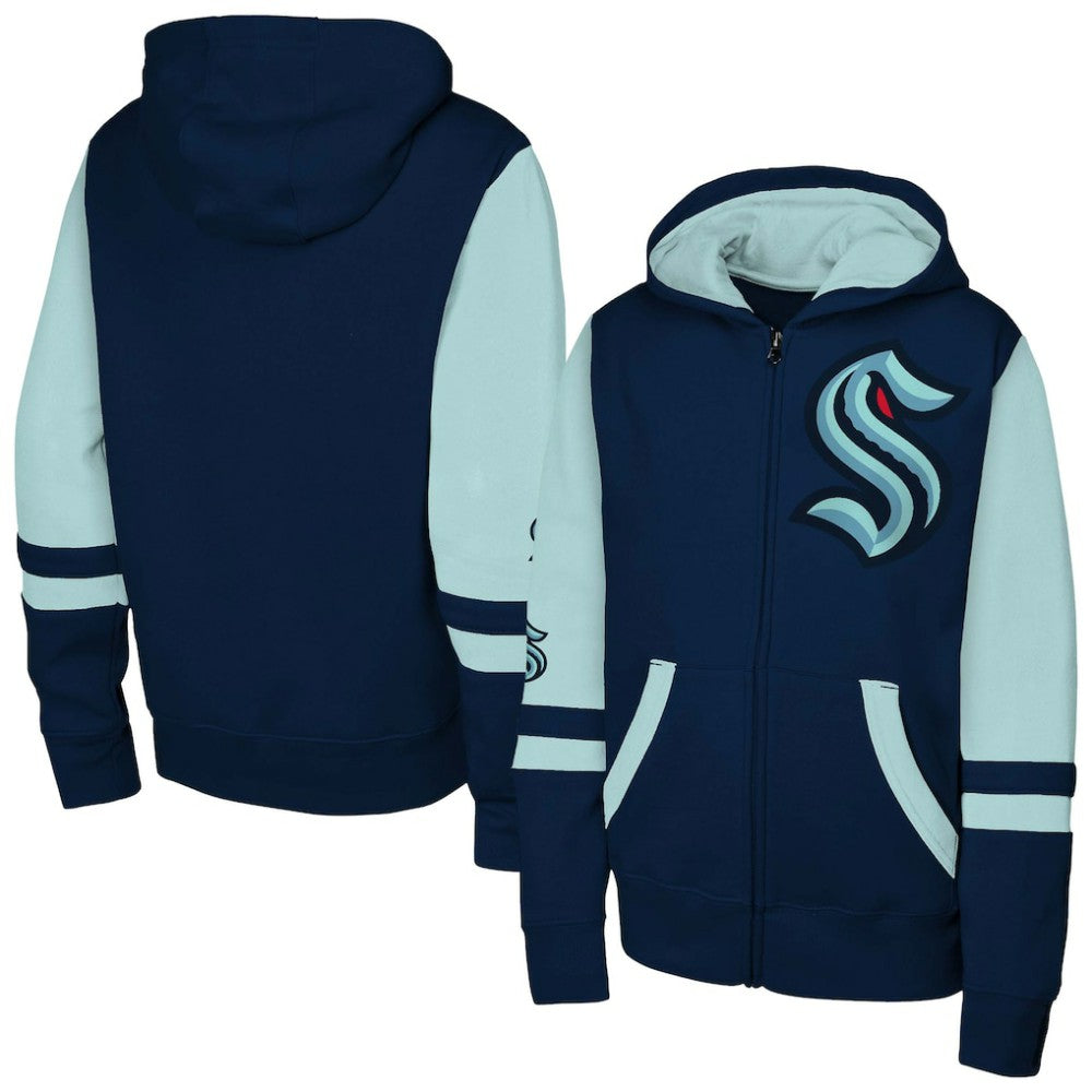 Seattle Kraken Youth Face Off Full-Zip Hoodie - Navy Hoodies