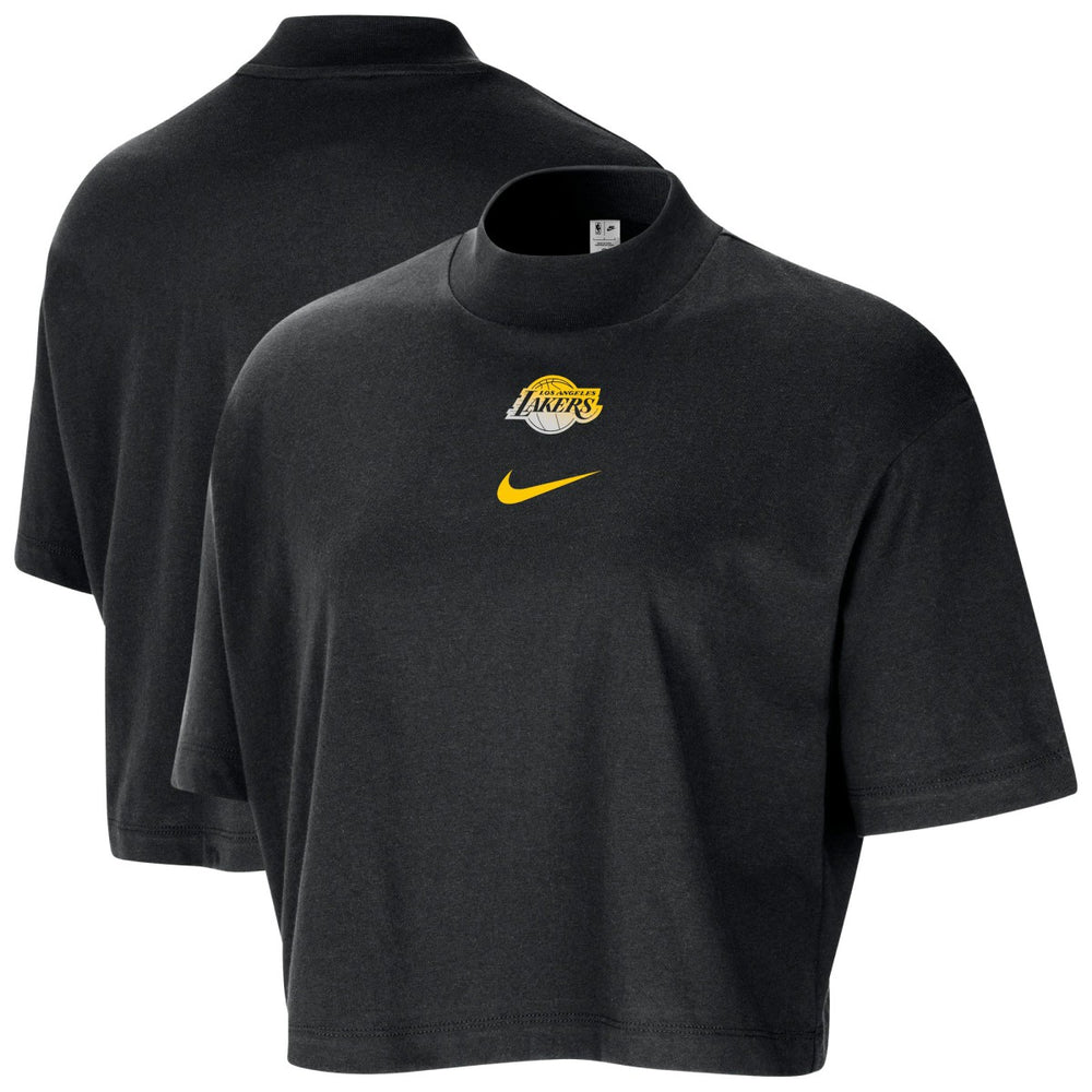 Los Angeles Lakers Women's Courtside Mock Neck Loose Fit Cropped T-Shirt - Black sale