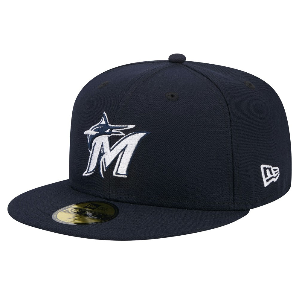 Miami Marlins White Logo 59FIFTY Fitted Hat Navy