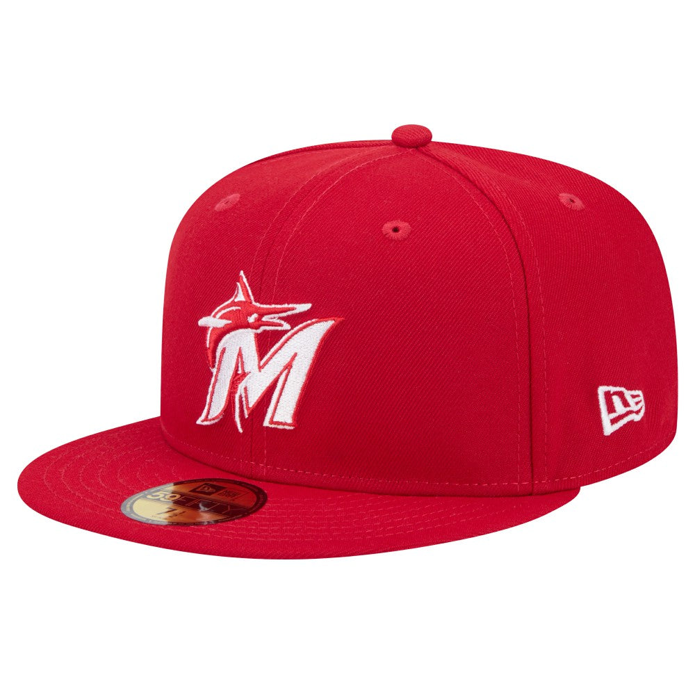 Miami Marlins White Logo 59FIFTY Fitted Hat Red
