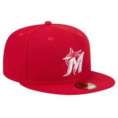 Miami Marlins White Logo 59FIFTY Fitted Hat Red