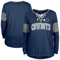 Dallas Cowboys New Era Women's Lace-Up Notch-Neck Long Sleeve T-Shirt - Navy cheap