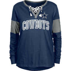 Dallas Cowboys New Era Women's Lace-Up Notch-Neck Long Sleeve T-Shirt - Navy cheap