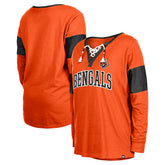 Cincinnati Bengals New Era Women's Lace-Up Notch-Neck Long Sleeve T-Shirt - Orange for sale