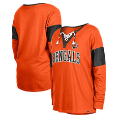 Cincinnati Bengals New Era Women's Lace-Up Notch-Neck Long Sleeve T-Shirt - Orange for sale