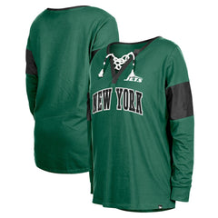 New York Jets New Era Women's Lace-Up Notch-Neck Long Sleeve T-Shirt - Green cheap
