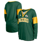 Green Bay Packers New Era Women's Lace-Up Notch-Neck Long Sleeve T-Shirt - Green online