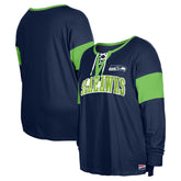 Seattle Seahawks New Era Women's Plus Size Lace-Up Notch Neck Long Sleeve T-Shirt - College Navy sale