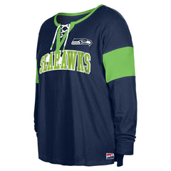 Seattle Seahawks New Era Women's Plus Size Lace-Up Notch Neck Long Sleeve T-Shirt - College Navy sale
