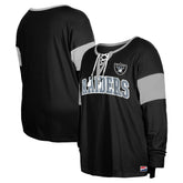 Las Vegas Raiders New Era Women's Plus Size Lace-Up Notch Neck Long Sleeve T-Shirt - Black cheap