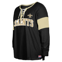 New Orleans Saints New Era Women's Plus Size Lace-Up Notch Neck Long Sleeve T-Shirt - Black on sale