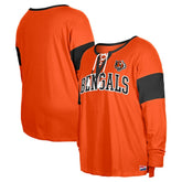 Cincinnati Bengals New Era Women's Plus Size Lace-Up Notch Neck Long Sleeve T-Shirt - Orange on sale