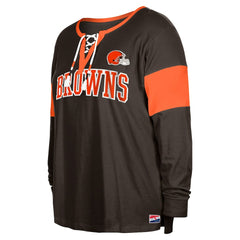 Cleveland Browns New Era Women's Plus Size Lace-Up Notch Neck Long Sleeve T-Shirt - Brown for sale