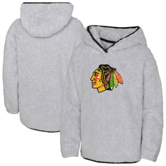 Chicago Blackhawks Girls Youth Ultimate Teddy Fleece Pullover Hoodie - Heather Gray Hoodies