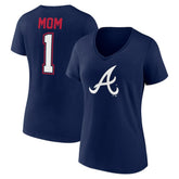 Atlanta Braves Women's Plus Size Mother's Day #1 Mom V-Neck T-Shirt Navy