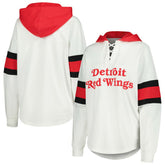 Detroit Red Wings G-III 4Her by Carl Banks Women's Goal Zone Long Sleeve Lace-Up Hoodie T-Shirt - White/Red T-shirts