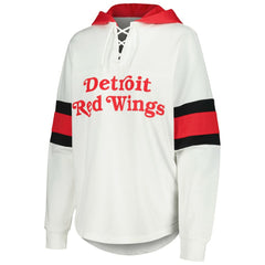Detroit Red Wings G-III 4Her by Carl Banks Women's Goal Zone Long Sleeve Lace-Up Hoodie T-Shirt - White/Red T-shirts