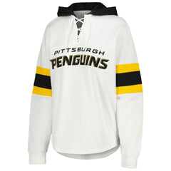 Pittsburgh Penguins G-III 4Her by Carl Banks Women's Goal Zone Long Sleeve Lace-Up Hoodie T-Shirt - White/Black T-shirts