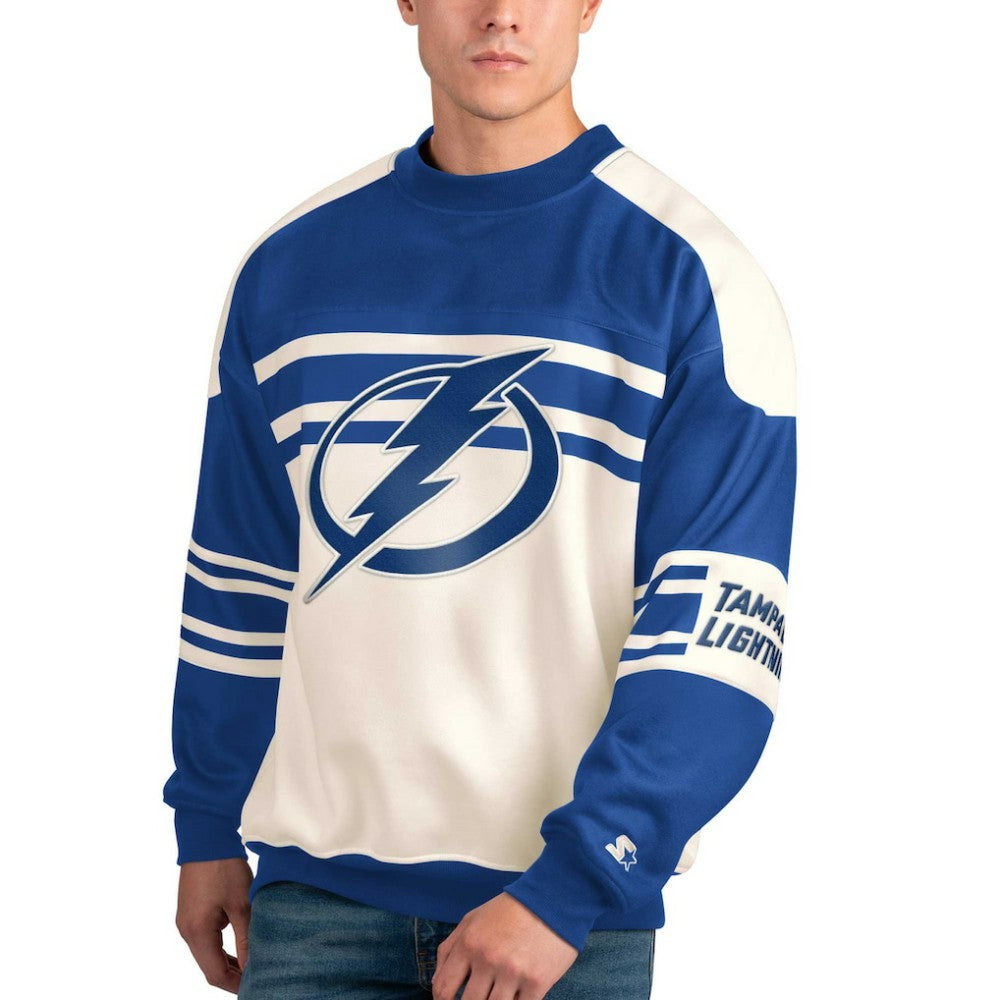 Tampa Bay Lightning Starter Defense Fleece Crewneck Pullover Sweatshirt - White Sweatshirts