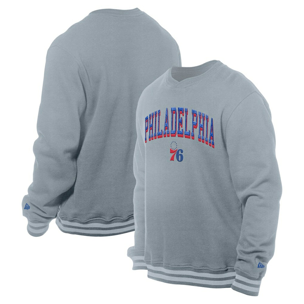 Philadelphia 76ers Chenille Cross Over Pullover Sweatshirt - Gray shop