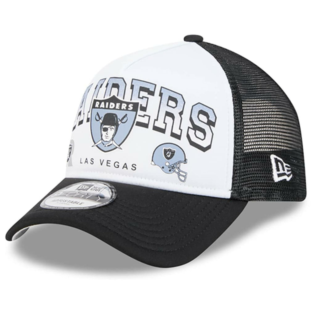 Las Vegas Raiders New Era Retro Wordmark A-Frame 9FORTY Adjustable Hat - White/Black cheap