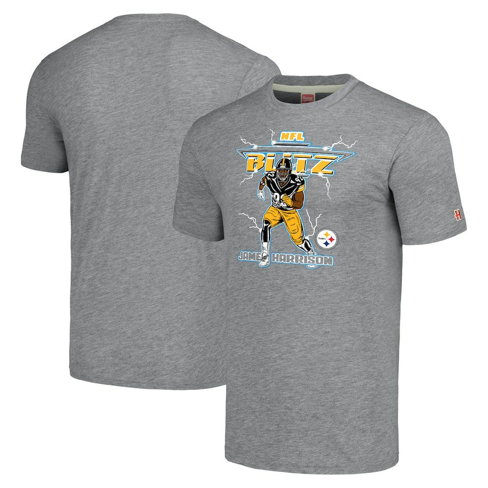 James Harrison Pittsburgh Steelers Homage Unisex NFL Blitz Retired Player Tri-Blend T-Shirt - Heathered Heather Gray online