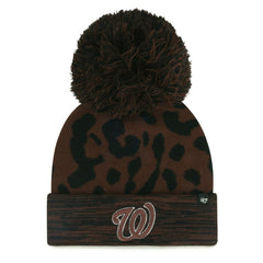 Washington Nationals Women's Rosette Cuffed Knit Hat with Pom Brown