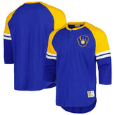 Milwaukee Brewers Cooperstown Collection Legendary Raglan Slub Henley 3/4-Sleeve T-Shirt Royal