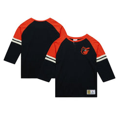 Baltimore Orioles Cooperstown Collection Legendary Raglan Slub Henley 3/4-Sleeve T-Shirt Black