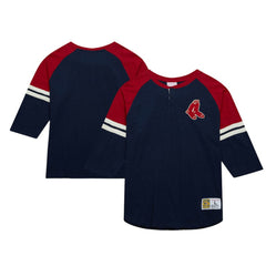 Boston Red Sox Cooperstown Collection Legendary Raglan Slub Henley 3/4-Sleeve T-Shirt Navy