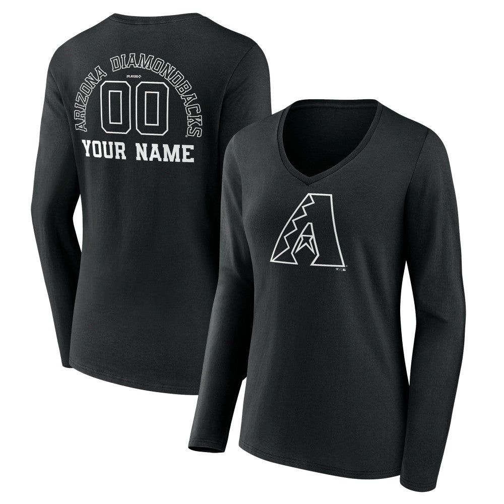 Arizona Diamondbacks Women's Monochrome Personalized Name & Number Long Sleeve V-Neck T-Shirt Black