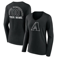 Arizona Diamondbacks Women's Monochrome Personalized Name & Number Long Sleeve V-Neck T-Shirt Black