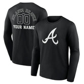 Atlanta Braves Monochrome Personalized Name & Number Long Sleeve T-Shirt Black