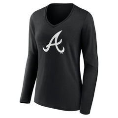Atlanta Braves Women's Monochrome Personalized Name & Number Long Sleeve V-Neck T-Shirt Black