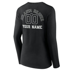 Atlanta Braves Women's Monochrome Personalized Name & Number Long Sleeve V-Neck T-Shirt Black