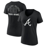 Atlanta Braves Women's Monochrome Personalized Name & Number V-Neck T-Shirt Black