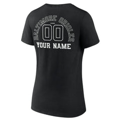 Baltimore Orioles Women's Monochrome Personalized Name & Number V-Neck T-Shirt Black